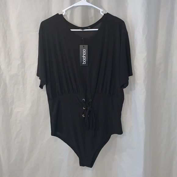 NWT 14 BooHoo Plus Natalie Corset Detail Bodysuit - Picture 2 of 12